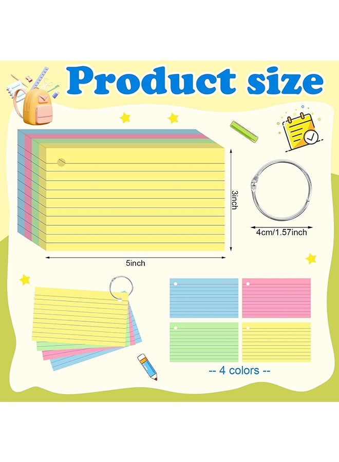 Wffo 200 Count Colored Index Cards 3x5 Inch，Flashcards with Ring 4 Color，Heavy Weight Lined Ruled Note Cards for Studying, Office, School and Home - Image 2